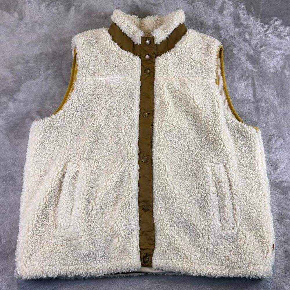 Smith + Rogue Sherpa Snap Button Vest Women’s XL White Tan Western Montana